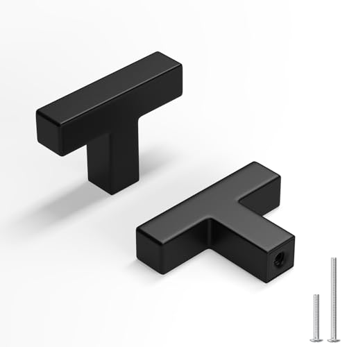 homdiy 50 Pack Black Cabinet Knobs Matte Black Cabinet Knobs Stainless Steel Drawer Dresser Konb, Hardware Drawer Handles Stainless Steel Dresser Hardware, LSJ12BK160