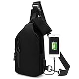 HOTEMIA Waterproof Sling Backpack for Men & Women, Small Crossbody Bag with USB Charging Port, Chest Bag, Fanny Pack for Hiking, Travel, and Outdoor Activities (B-Black)