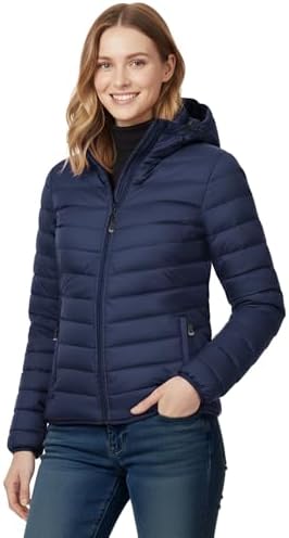 33,000ft Damen Leichte Steppjacke Packbare Übergangsjacke mit Kapuze | Warm, Nylon, 3 Taschen, Gefüttert, Maschinenwäsche, Wasserabweisend, Winddicht, Pufferjacke, für Freizeit Out