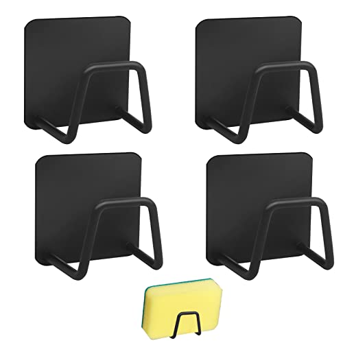 Minicoco 4PCS Sponge Holder, Stainless Steel Dish Sponge Holder, Rustproof Sink Caddy Sponge Rack for Kitchen Sink, Matte Black