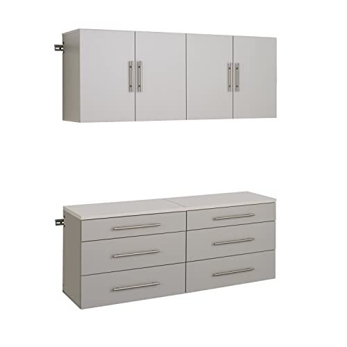 Image of Prepac HangUps 60'' 4-Piece Garage Storage Cabinets, Wood Hanging Kitchen Pantry Cabinet, Wall Mounted Laundry Room Cupboard for Garage, Kitchen and Laundry Organization, Set F, Light Gray