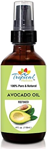 Tropical Holistic 100% Pure Organic Refined Avocado Oil 4 oz - Virgin Cold Pressed Carrier Oil for Hair DIY, Face, Skin, Nails and Body