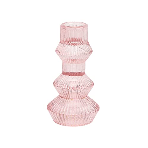 Talking Tables Pink Glass Candlestick Holder Ribbed 3 Tier Taper Candle Stand Christmas Table Decorations,Home Décor,Accessories,Indoor or Outdoor Dinner Party,Birthday,Wedding FOREST-HOLD-TALL-PNK