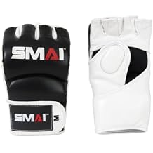 SMAI MMA Grappling Gloves - UFC Mixed Martial Arts Training, Cardio and Boxing Gloves, Half Finger Open Palm and Wrist Strap - Adjustable, Cage Fighting Punching Bag Workout