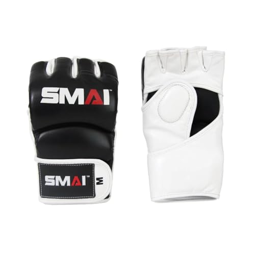 SMAI Essentials Leather MMA Grappling Gloves - Competition Punching Mitts and MMA Gear for Men, Women and Youth - Made for Martial Arts Sparring, Punch Training and Bag Work.