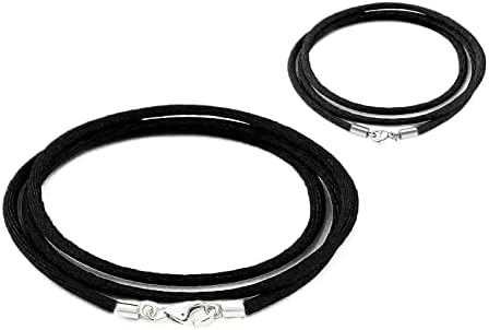 3mm Black Silk Cord Chain Necklace For Women With 925 Sterling Silver Lobster Clasp Hyponic Thin Smooth Soft Rope Chain Necklace For men Girl Boy With Free 2mm Steel Silk chain 14-36inch