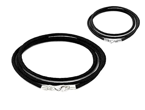 2Mm Black Silk Cord Chain Necklace With 925 Sterling Silver Lobster Clasp Thin Smooth Soft Rope Chain 14-36Inch Rope Chain Necklace For Men Women Girl Boy Hypoallergenic Nickel Free (18 Inch) #TOP5