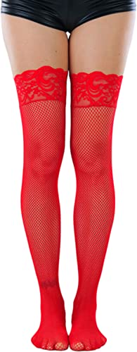 Image of ToBeInStyle Women's Wide Floral Lace Fishnet Thigh Hi Stockings