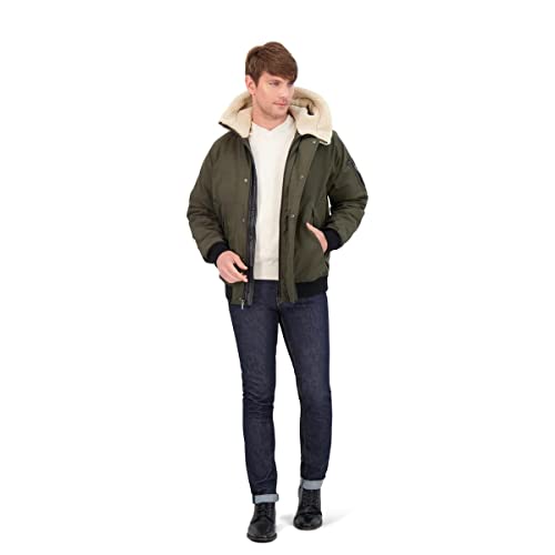 Sean John Men's Ultra Warm Bomber Jacket With Sherpa Trim Hood, Khaki, Xx-Large #TOP3