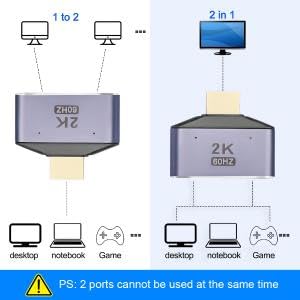 Image of ZORBES HDMI 1 in 2 Out Splitter Adapter, 2K@60hz HD Display Bi-Directional Selector Switcher, HDMI 1 Male to 2 Female Connector with LED Light for TV, Monitor, Laptop, DVD and Other Devices