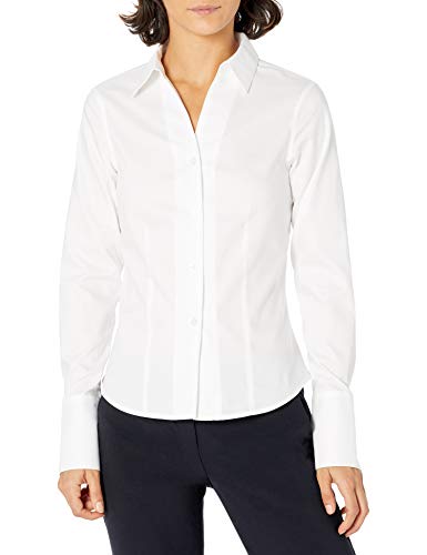 Calvin Klein Women's Collared Long Sleeve Suiting Blouse, White, 8 Petite