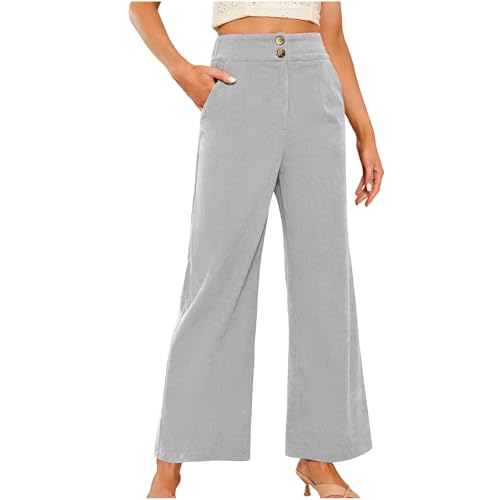 Women’s Corduroy Pants Baggy Wide Leg Pants Casual High Waisted Palazzo Solid Trendy Fashion Pants with Pockets Gray XL