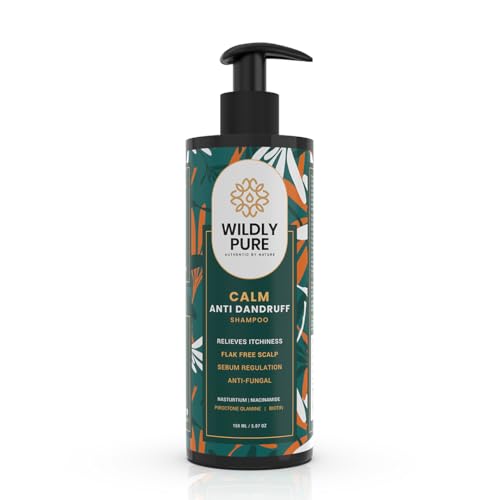Image of Wildly Pure Natural Anti Dandruff shampoo|Nasturtium, Piroctone olamine, Niacinamide & Biotin| 72% less in Dandruff in 3 wash| Regulates Sebum, Reduce Itchiness, redness| Chemical free|150mL (Calm)