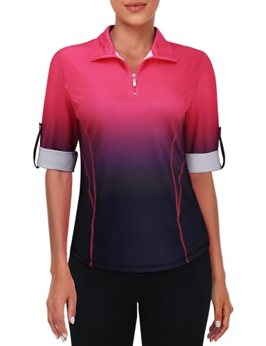 Misyula Style Womens Golf Shirt 3/4 Roll Sleeve Quarter Zip Dry Fit Tennis Shirts Athletic Tops S-2XL2