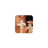 SAVNOJW Chunky Gold Big Hammered Cross Drop Dangle Earrings for Women Trendy, Bold Thick Large Silver Cross Hook Earrings Dainty Vintage Faith Chain Jewelry (Gold)