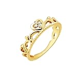 Homxi Anillos Mujer Oro 9 Kilates Promesa, Corona con Diamante de 0,03 ct, Anillo Eternidad Mujer Oro, Tamaño 12(52mm)