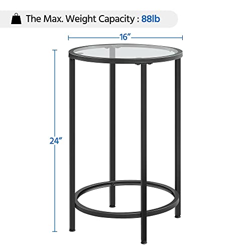 Yaheetech Glass End Table Set Of 2, Round Side Tables Small Accent Round Glass Table Set W/Glass Top & Metal Frame & Easy Assembly For Living Room, Balcony, Bedroom, Porch, Small Space, Black #TOP2