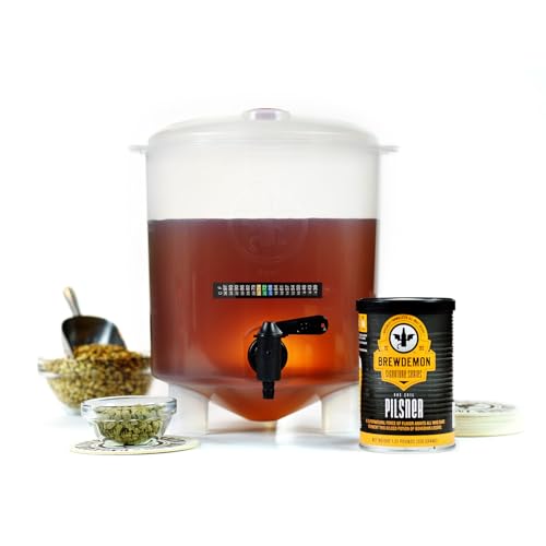 BrewDemon Kit de cerveja premium - fermentador cônico elimina sedimentos e faz uma cerveja caseira c