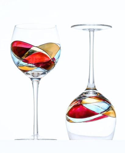 Victoria Barcelona Wine Glasses Hand-Painted Stemmed 14 oz