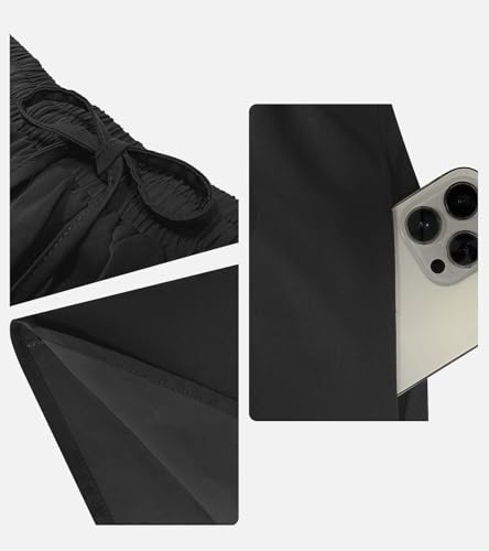 Yincro Women's Flowy Maxi Skirt Summer Pleated High Waisted Casual Long Skirts with Pockets (Black, L)