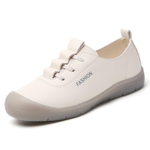 HESBITEUL Women's Shoes Comfy Fashion Loafers: Slip on Leather Sneakers Cute Nurse Work Flats - Lightweight Casual Walking Shoes Off White