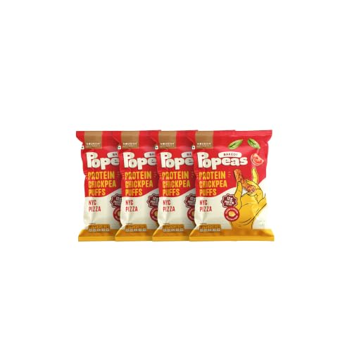 Image of Nourish Organics NYC Pizza Protein Puffs | 12g Plant Protein per Pack | Baked, Not Fried | Made with Chickpea, Brown Rice & Maize | No Maida, No Palm Oil | Gluten-Free Snack with Italian Pizza Flavour | 60g (Pack of 4)