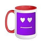 Purple Heart-Eyes Block-Face Purple Graphic Ceramic Mug, Red/White, 15oz