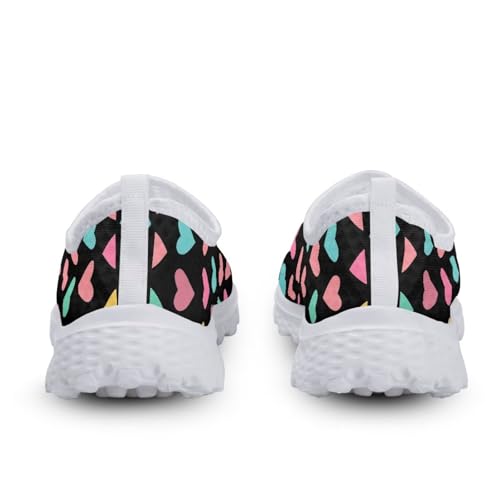 Bigcardesigns Mocassim feminino de malha respirável para caminhada, Coração colorido dos namorados,