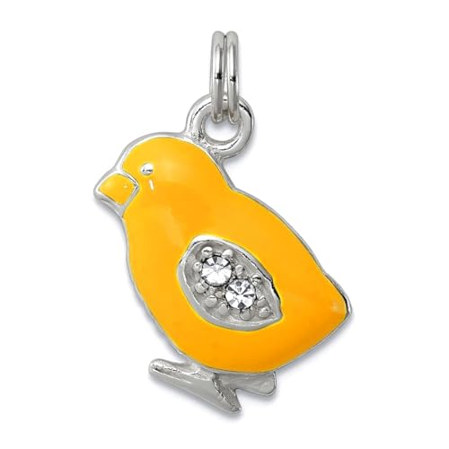 Collier poussin en argent 925 émaillé jaune cadeau de naissance idéal