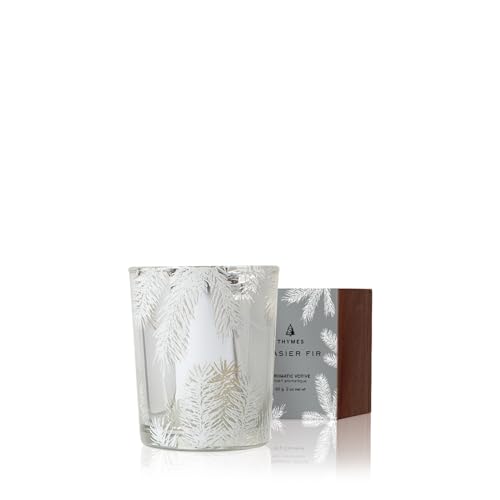 Thymes Frasier Fir Candle – Pine Needle Design – Holiday Scented Candle – Notes of Crisp Siberian Fir, Cedarwood & Sandalwood – Luxury Home Fragrance Gifts for Women & Men – Silver (Statement, 2 oz)
