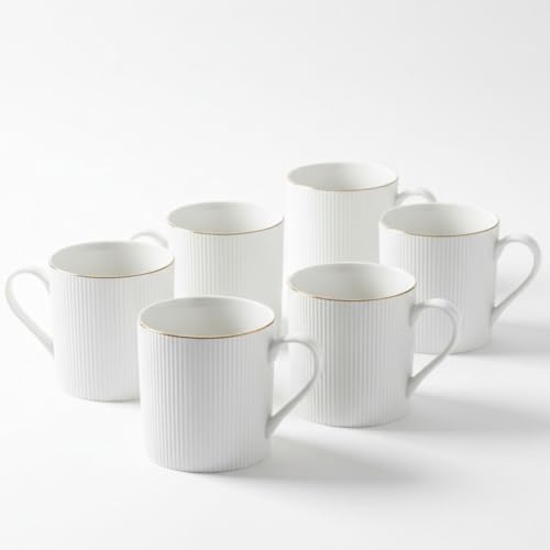 Image of Clay Craft Premium Fine Ceramic Coffee & Tea Mug Set with Elegant Gold Line Rim| Modern Ribbed White Finish| Durable Build| Stylish Design for Home| Office & Gifting (240 Ml)