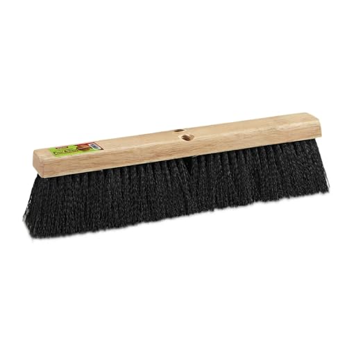 Image of Black Indoor Push Broom Head - Heavy Duty Hardwood Block - Polypropylene Bristles - Deck Scrub Brush - Two Threaded Handle Holes for Better Assist (24 inch)