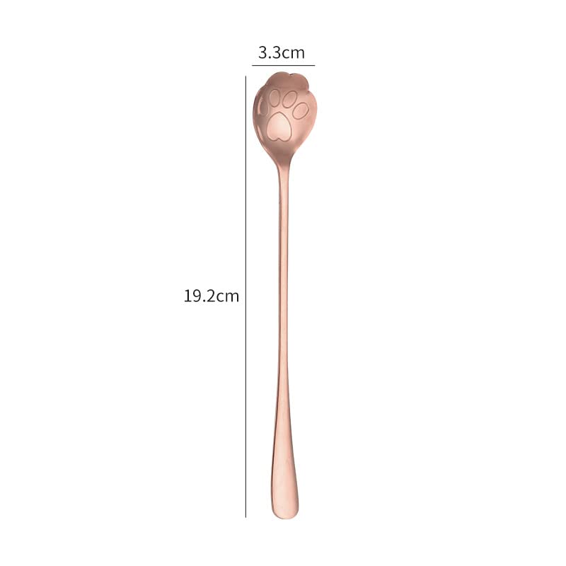 Set 10 Cucchiai In Acciaio Inox A Forma Di Zampa Di Gatto - Oro Rosa - Lunghezza 19,1 Cm