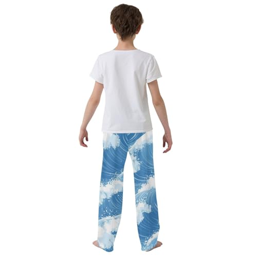 Sea Waves Boys Long Pants Soft Trousers Elastic Waist Kids Lounge Bottoms with Pockets S-XL3