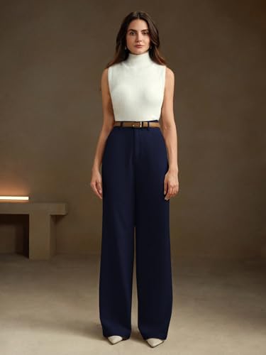 Image of KERI PERRY Trousers for Woman Pants Women's Formal Office Korean | Black Beige Track Pant | Straight | Cotton Spandex Stretchable Trouser | High-Waisted Bottom Wear