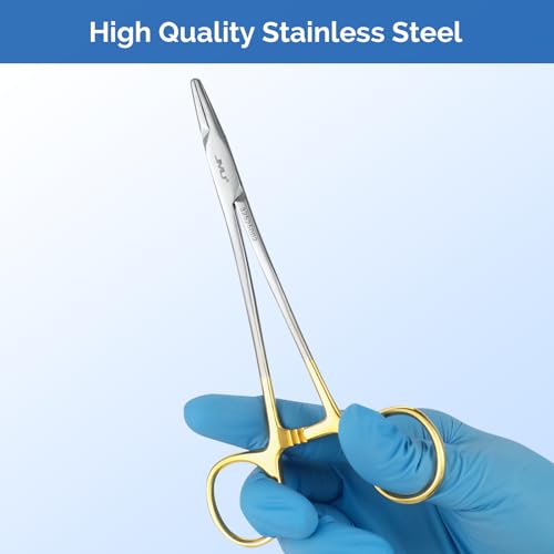 Image of JMU Mayo Hegar Needle Holder 6 inch Gold Plated 1 Pc /Pack | Surgical Needle Driver with Strong Lock, Serrated Jaws with Tungsten Inserts for Precise Suturing