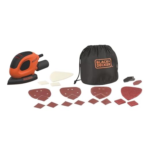 Black+Decker BEW230BCA-QS Dreieckschleifer Mouse (55 Watt, Schleifplatte 133 x 95 mm, Schleifen/Polieren, Klettfix-System, inkl. Schleifpapiere + Fingerschleifpapier, Staubsaugeradapter, Tasche), W