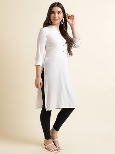 Image of Fabclub Women's Rayon Solid Plain Straight Kurti