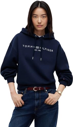 Tommy Hilfiger Sudadera con Capucha para Mujer, con Logotipo de Corp MDRN WW0WW47832, Color Azul Marino (Noche Oscura), Talla M, Azul (Dark Night Navy), M