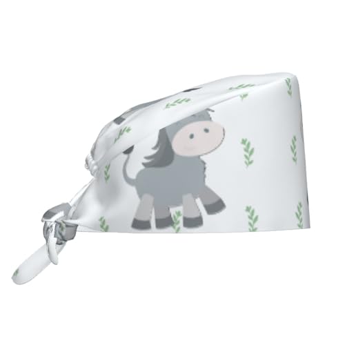 YYHHAOFA Breathable Work Hat Smiling Donkey Printed for Chef, Nursing, Spa, Facial Care, Fitness Black