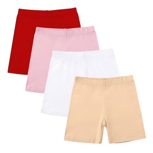 Beessbest 4 Pack Girls Bike Shorts Cotton Cartwheel Shorts Biker Bermuda Under Kid Clothes Toddler Lounge Bottoms Multi-Color