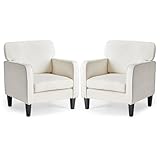 DUMOS Modern Accent Chairs for Living Room Set of 2, Corner Chairs for Adults, Reading Chair with Armrest and Backrest, Comfy Lounge Chairs for Bedroom, Waiting Room and Reception Room,Cream White