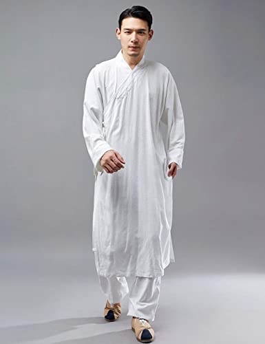 Ystylee Men Cotton Linen Kung Fu Shaolin Monk Robe Zen Clothing Monk Buddhist Outfit Arhat Shirt2