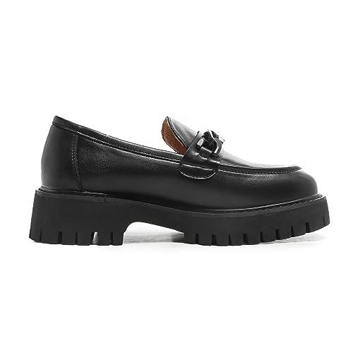 Image of Chunky Loafers Women Platform Loafers for Women Chunky Heel Lug Sole Loafers for Women Slip ons Round Toe