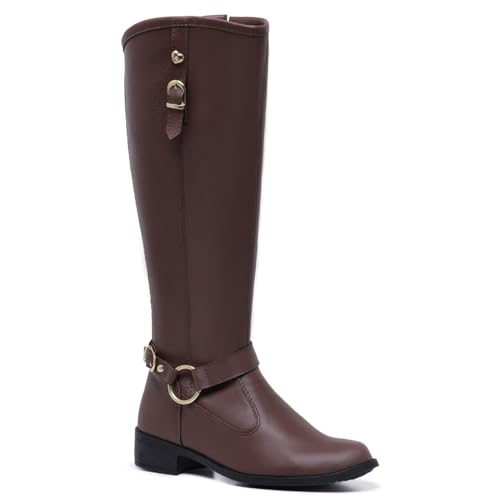 Bota Montaria Feminina Over Cano Longo Alto Com Fivela Salto Baixo (Cappucino, BR, Adulto, Numérico,
