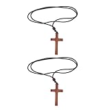 Healvian 2 Stück Holzkreuz Halsketten aus Blut Padouk Holz Religiöser Anhänger für Damen und Herren Handgefertigter Gebetskettenschmuck als Geschenk zur Taufe und Kommunion