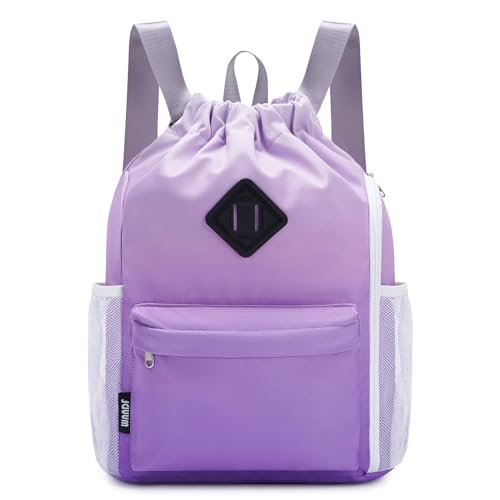 WANDF Drawstring Backpack with Shoe Compartment, Sports Gym Bag