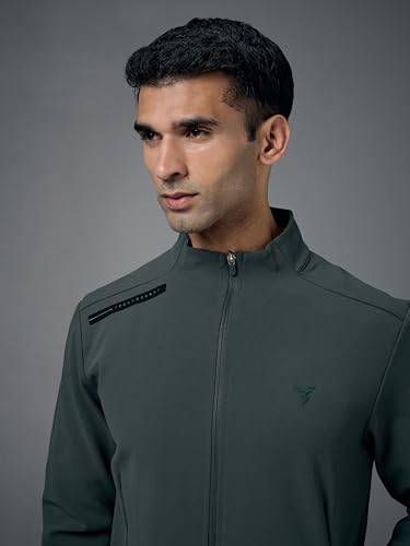 Image of TECHNOSPORT Men's Regular Fit Solid Mock Collar Jacket With Elasto Plus for Sports, Gym & Regular Use