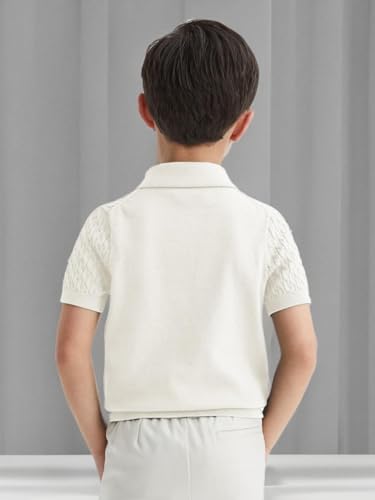 Image of Haloumoning Boys Cable Knit Polo Shirt Sweater Kids Short Sleeve Fashion Pullover T-Shirts Clothes 5-14 Years