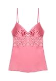 YAMAMAY - Canotta Spalline Fini in Raso con Ricami in Pizzo, Rosa Caramello, Linea Primula Color, Donna, S